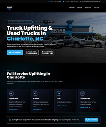 Custom motorsports dealer website with body-style pages