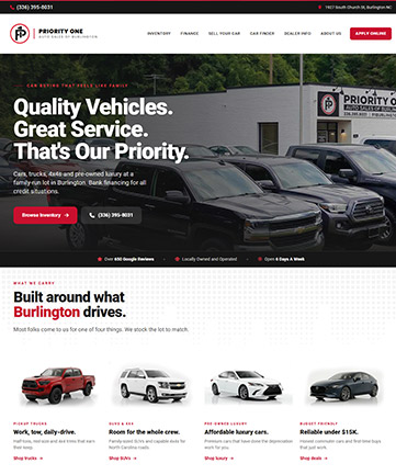 Custom used car dealer website for an independent dealership in Burlington